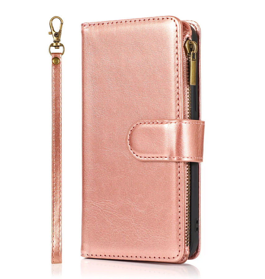 iPhone 15 Pro Zipper Wallet Case - Rose Gold | Genuine Leather with Secure Coin Pocket & 6 Card Slots image 0