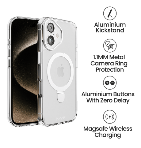 iPhone 16 Plus Stellar Stand Case - Silver | Built In Adjustable Kickstand, Shockproof Back Cover image 4