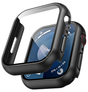 Apple Watch Glass Matte Case (45mm ) - Black |360° Matte Glass, Shockproof Hybrid Cover, Built-in Card Slot, Matte Finish image 0