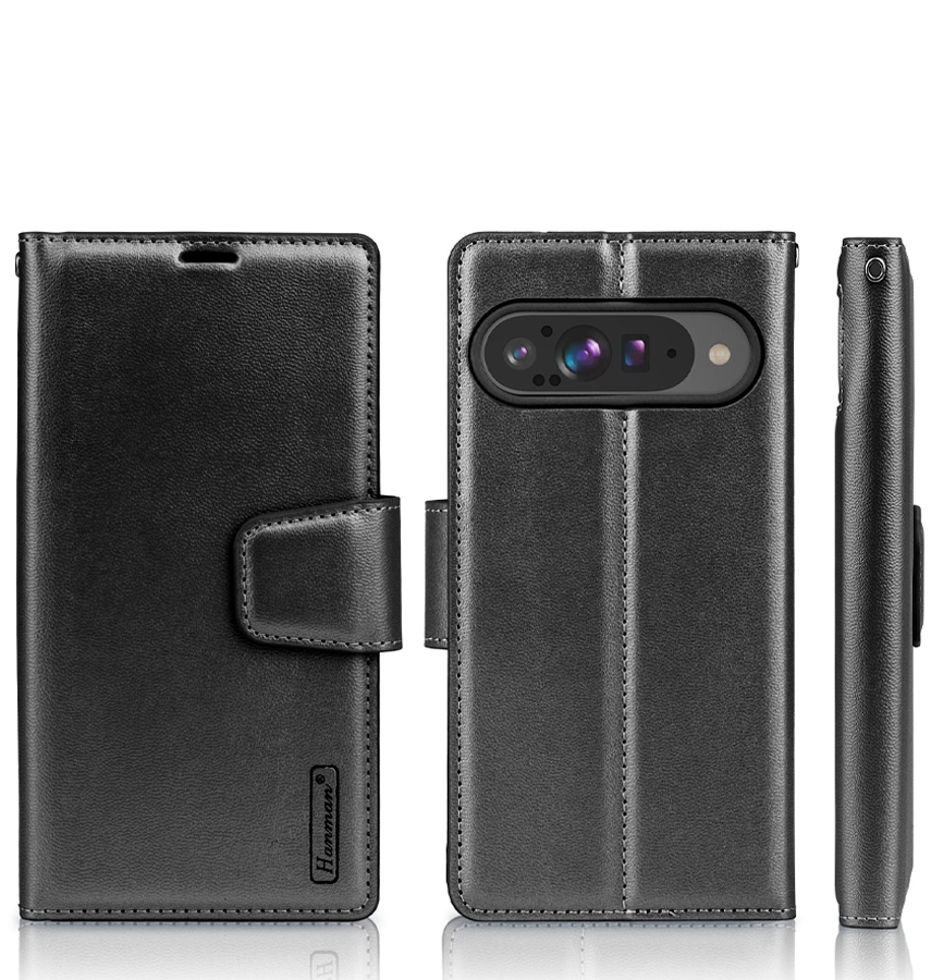 Google Pixel 9 Pro XL Wallet Case - Black | Hanman Diary Flip Cover with Card Slots image 0