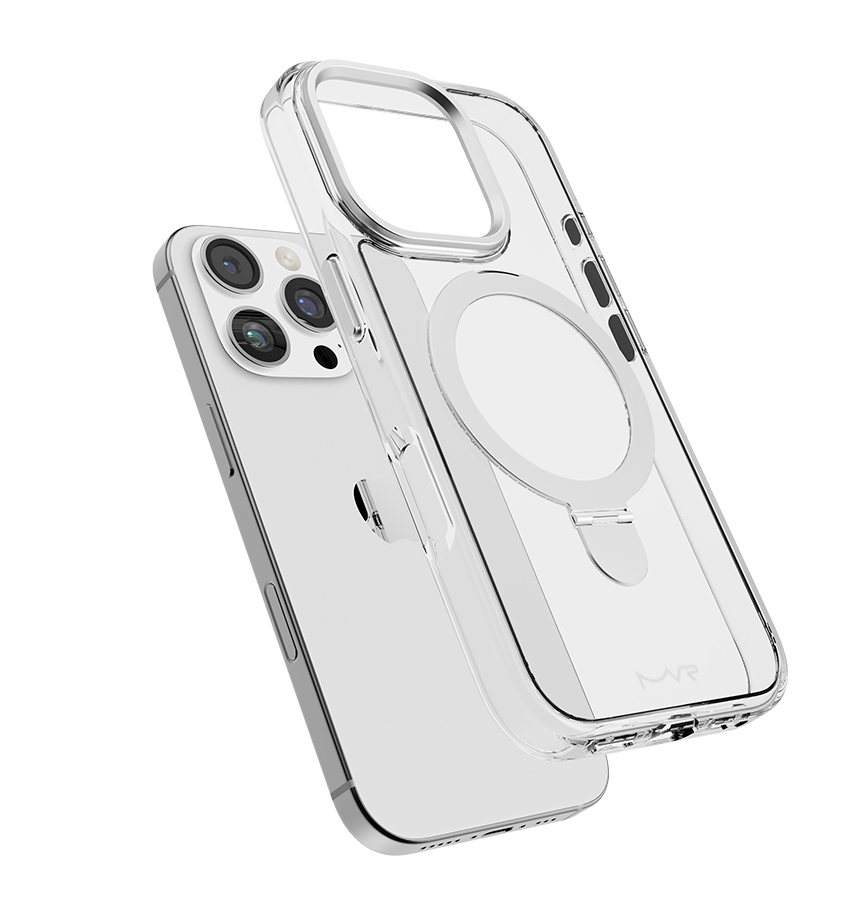 iPhone 16 Pro Max MVR Stellar Stand Case - Silver | Built In Adjustable Kickstand Back Cover image 1