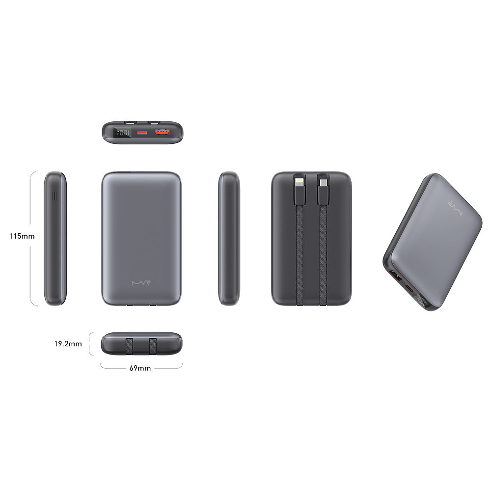 Rapid-10x Ultrafast 10000mAh MVR Power Bank - Grey | Compact Portable Dual USB Charging image 3