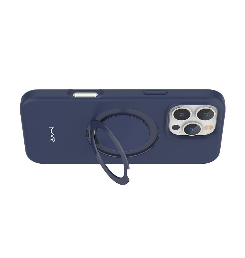 iPhone 16 Pro Case - Navy | MVR Liquid Silicone Stand Cover, Soft - Touch, Adjustable Kickstand image 3