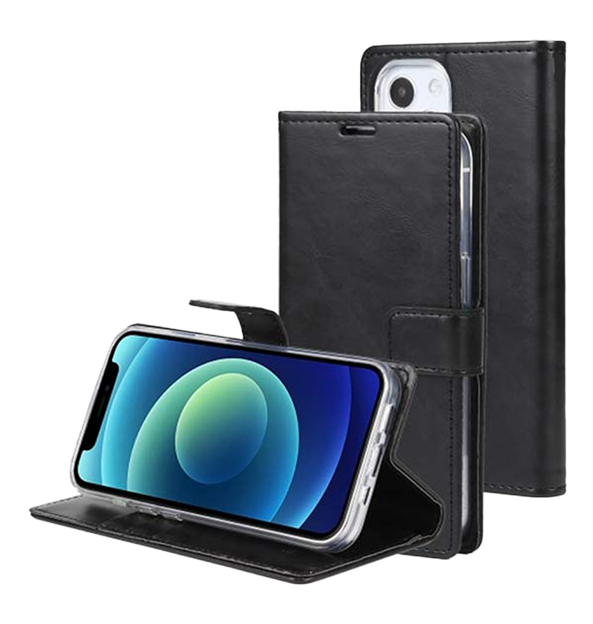 iPhone 14 Pro Max Wallet Case – Black | Goospery Mercury Bluemoon Genuine Leather Flip Cover image 0