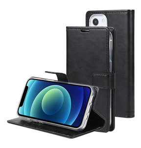 iPhone 14 Pro Max Wallet Case – Black | Goospery Mercury Bluemoon Genuine Leather Flip Cover image 0