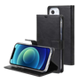 iPhone 14 Pro Max Wallet Case – Black | Goospery Mercury Bluemoon Genuine Leather Flip Cover image 0