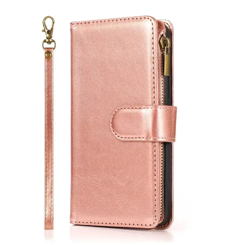 iPhone 17 Pro Max Zipper Wallet Case – Rose Gold | Multi-Slot Leather Wallet, Zipper Closure, MagSafe Compatible image 0