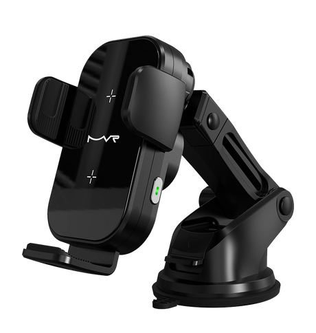 MVR T7 Car Phone Holder - Black | 15W Fast Wireless Charging, Dual – Coil Alignment, One – Hand Operation & Air Vent Clip image 1