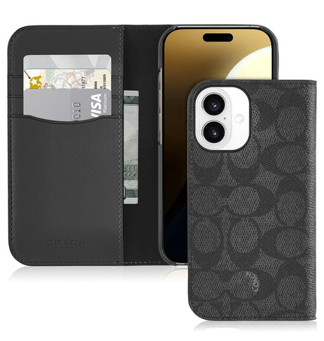 iPhone 16 Folio Case – Signature Charcoal | Coach Premium Protective Cover with Slim, Stylish & Durable Design image 2