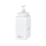 MVR 45W Wall Adapter (GAN-45) - White | Dual USB - C Ports, SUPPORTS PD 3.0 & QC 3.0