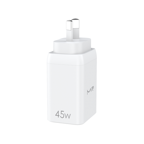 MVR 45W Wall Adapter (GAN-45) - White | Dual USB - C Ports, SUPPORTS PD 3.0 & QC 3.0