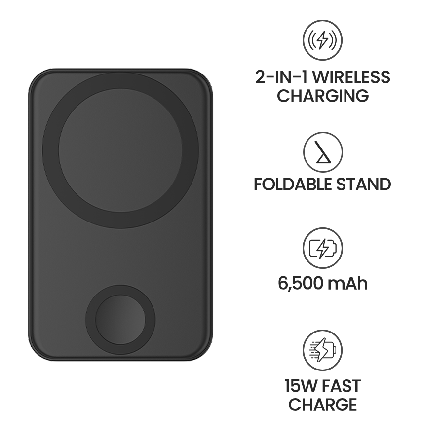 MVR MagSafe Power Bank - Black | 6500mAh, 2 – in – 1 Wireless Charger & Phone Stand, Portable 15W Fast Charging image 7