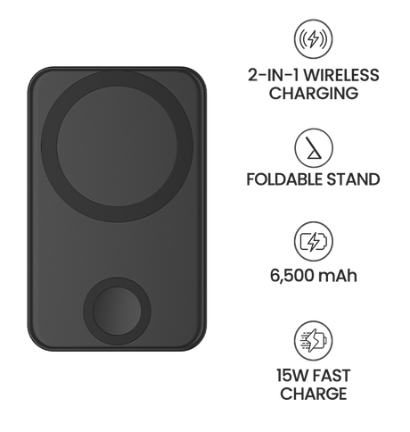 MVR MagSafe Power Bank - Black | 6500mAh, 2 – in – 1 Wireless Charger & Phone Stand, Portable 15W Fast Charging image 7