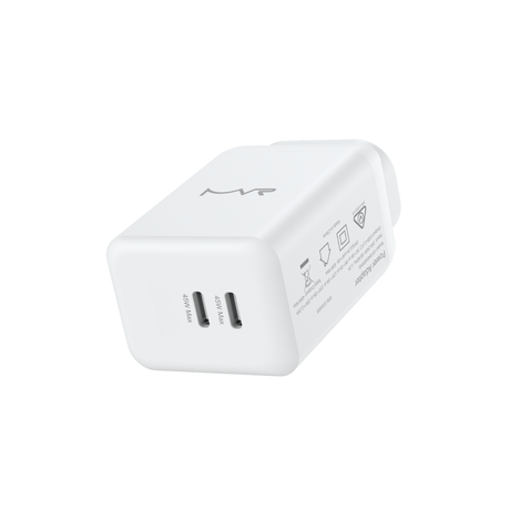 MVR 45W Wall Adapter (GAN-45) - White | Dual USB - C Ports, SUPPORTS PD 3.0 & QC 3.0