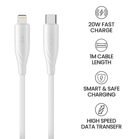 MVR Lightning Cable - White |20W, 1m Type C, 2.4A Fast Charging image 9