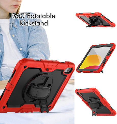 Apple iPad 10.9 (10th Gen) Case - Red |Survivor Generic Rugged Case with Hand Strap, Shockproof & Scratch - Resistant Protective Cover image 2