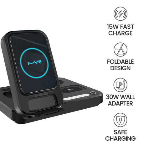 MVR Black Foldable 3 in 1 Charging Stand Universal Charger with Light - DC-2 image 5