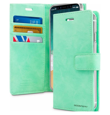 iPhone 16 Pro Wallet Case – Mint | Goospery Mercury Bluemoon Premium PU Leather Flip Wallet Case image 0