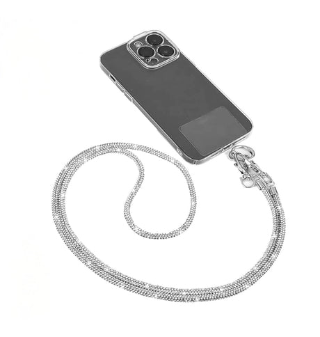 Universal Phone Lanyard with Artifical Diamonds - Silver |Stylish Strap for Phones & Cases image 0