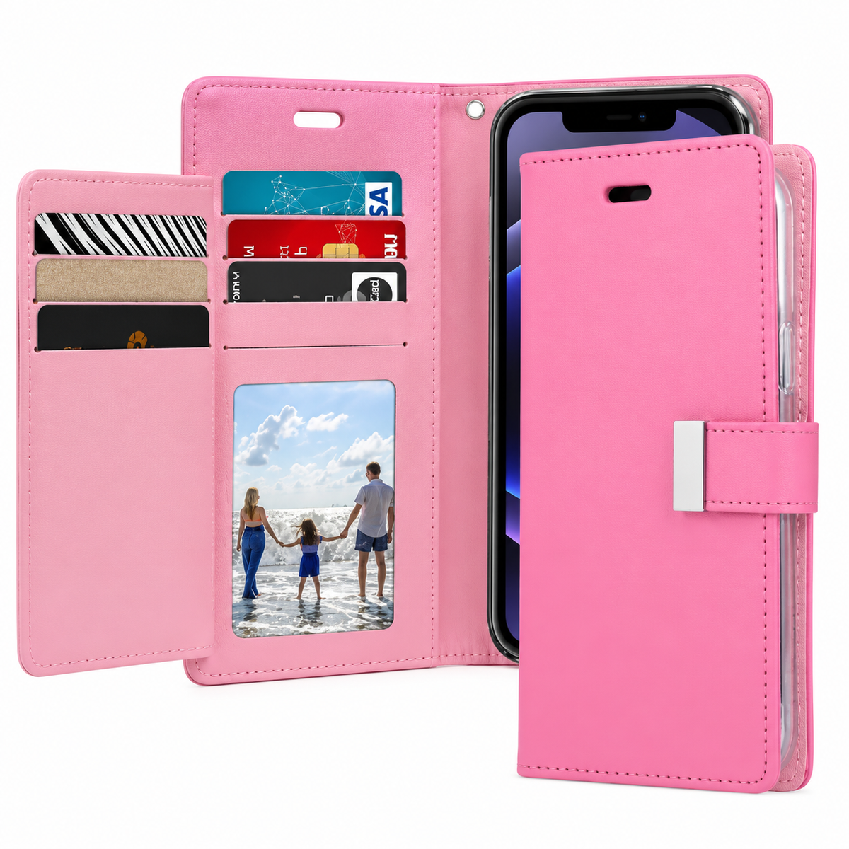 iPhone 14 Pro Diary Case - Hot Pink/Light Pink | Mercury Rich Diary with Card Slots & Cash Pocket