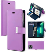 iPhone 15 Pro Mercury Rich Diary Flip Wallet Case Cover - Purple/Navy
