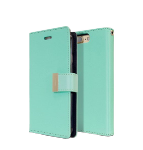 iPhone 14 Pro Wallet Case – Mint & Navy | Goospery Mercury Rich Diary Two-Tone Flip Cover with Anti-Theft Card Protection image 0