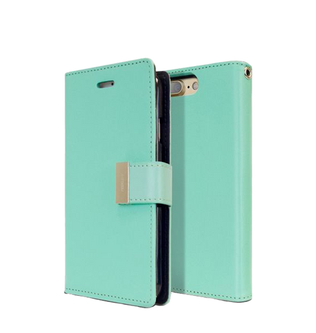 iPhone 14 Pro Wallet Case – Mint & Navy | Goospery Mercury Rich Diary Two-Tone Flip Cover with Anti-Theft Card Protection image 0