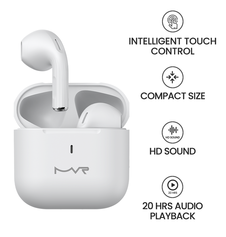 MVR Robin Mini Wireless TWS Earbuds – White | Bluetooth 5.3, 24H Playtime & Touch Controls image 8