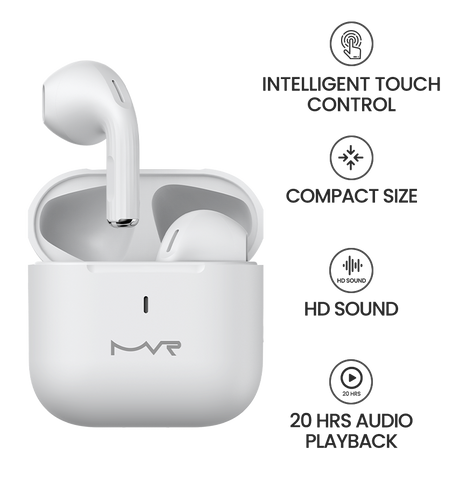 MVR Robin Mini Wireless TWS Earbuds – White | Bluetooth 5.3, 24H Playtime & Touch Controls image 8