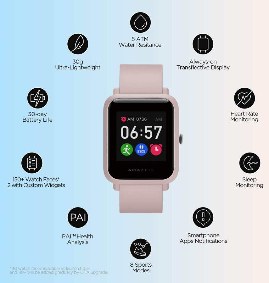 Amazfit Bip S Smartwatch – Pink | Lightweight Fitness Tracker, 40-Day Battery, Heart Rate &amp; Sleep Monitoring image 1
