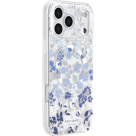 iPhone 18 Pro Kate Spade Flowerbed Blue Case - Clear/Blue | MagSafe Cover with Crystal Embellishments