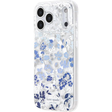 iPhone 18 Pro Kate Spade Flowerbed Blue Case - Clear/Blue | MagSafe Cover with Crystal Embellishments