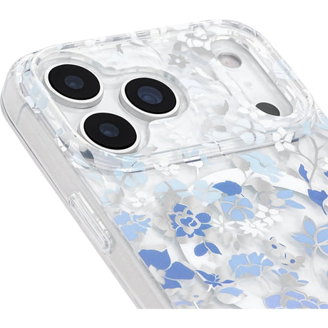 iPhone 18 Pro Kate Spade Flowerbed Blue Case - Clear/Blue | MagSafe Cover with Crystal Embellishments