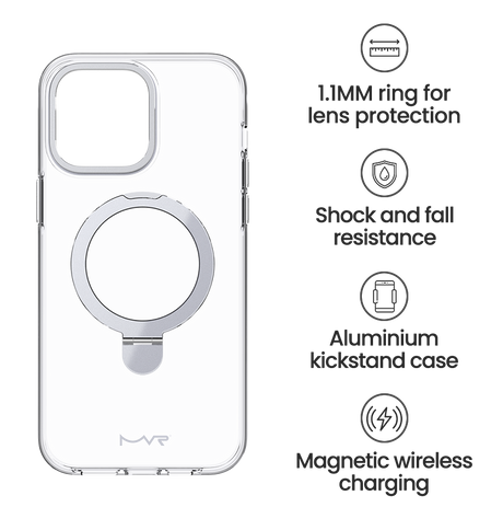 iPhone 15 Pro Max MVR Stellar Stand Case - Silver | Perfect Fit Design, Soft Touch Protective Cover image 3