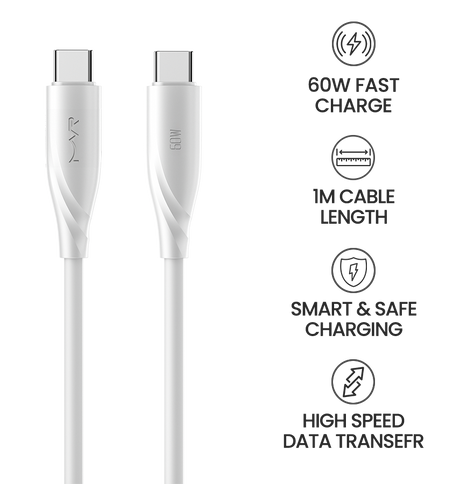 MVR Charging Cable - White |60W, 1m USB C, Fast Charging Cable image 8