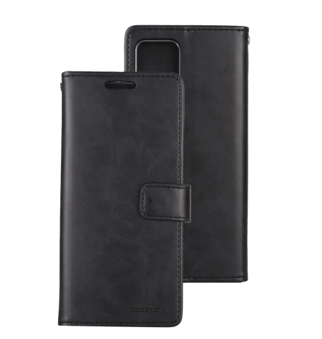 iPhone 15 Wallet Case – Black | Goospery Mercury Bluemoon Premium Leather Flip Cover with Zippered Coin Pocket & Military-Grade Protection image 0