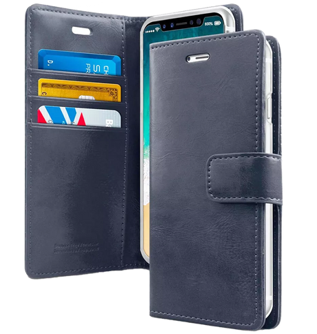 iPhone 12/12 Pro Wallet Case – Navy Blue | Goospery Mercury Bluemoon Premium Dairy Flip Cover image 0