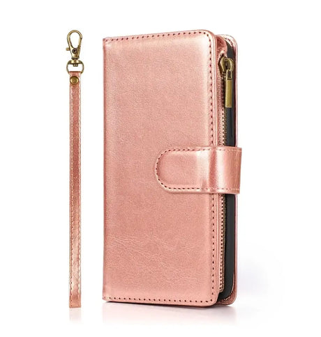 iPhone 17 Zipper Wallet Case – Rose Gold | All-Around Protection, Cash Pocket, Detachable Strap image 0