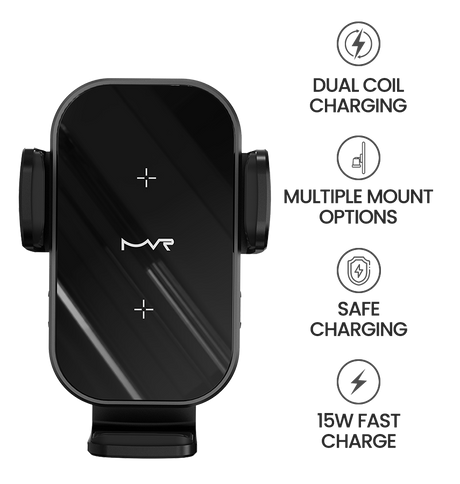 MVR T7 Car Phone Holder - Black | 15W Fast Wireless Charging, Dual – Coil Alignment, One – Hand Operation & Air Vent Clip image 7