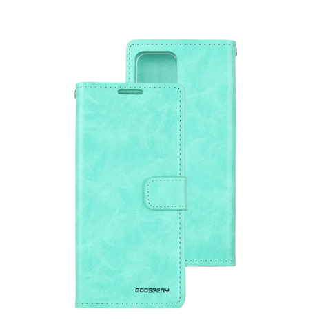 iPhone 15 Wallet Case – Mint Green | Goospery Mercury Bluemoon Soft-Touch Flip Cover with Mirror image 0