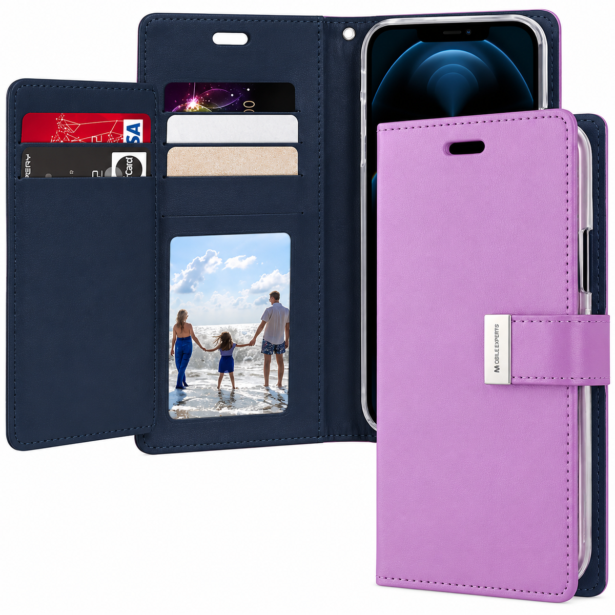 iPhone 12 Pro Max Diary Case - Purple/Navy | Mercury Rich Diary with Card Slots & Cash Pocket