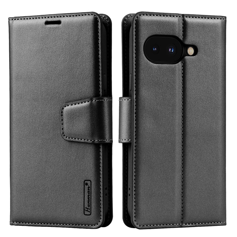 Google Pixel 9A Diary Case - Black | Hanman Flip Cover with Clasp, Card Slots & Full Protection