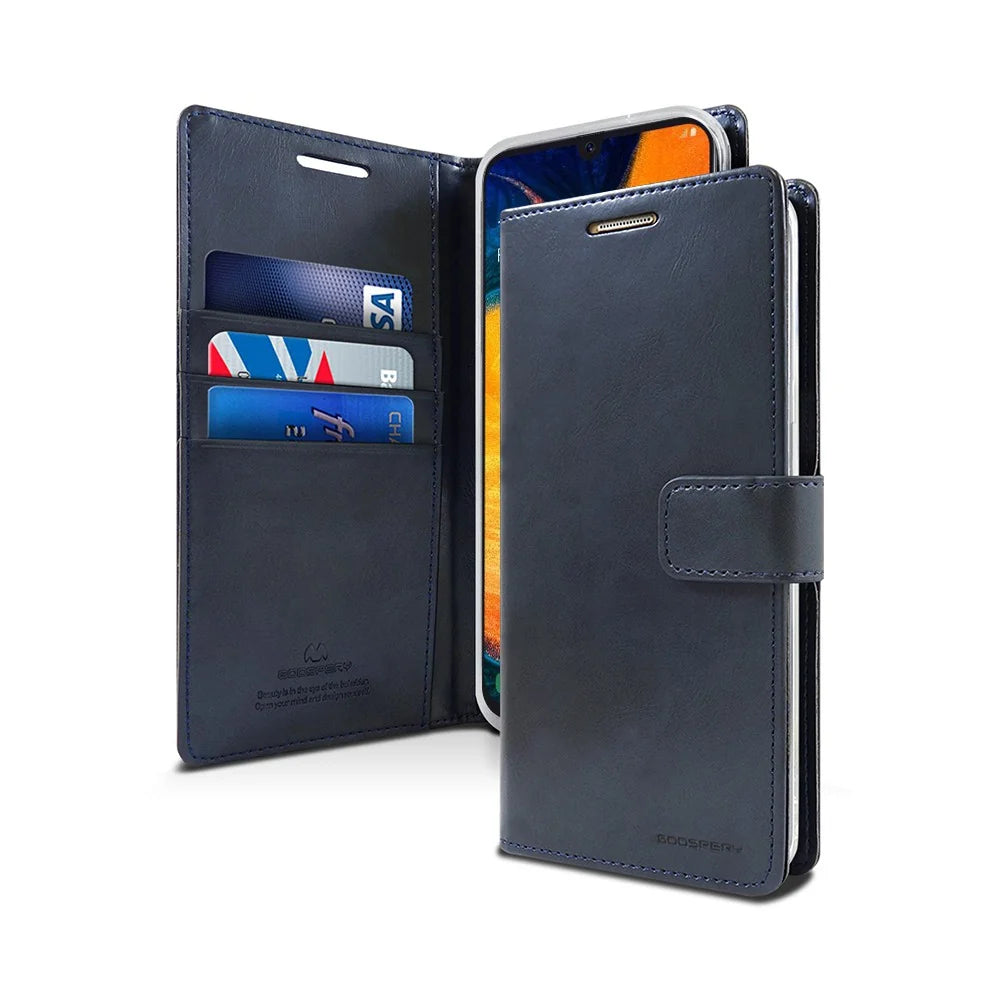 Samsung A21s Diary Case - Black | Mercury Bluemoon Diary with Clasp, Card Slots & Full Protection