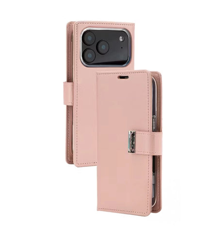 iPhone 17 Pro Magsafe Case – Rose Gold | Goospery Mercury Rich Diary Genuine Leather Flip Wallet Cover image 0
