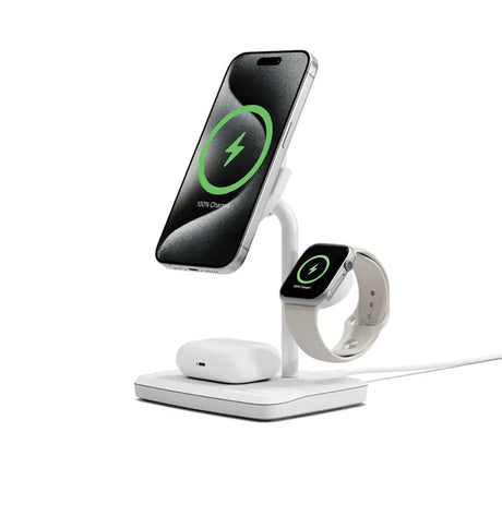 Cygnett ChargeBase - White | Qi2 3-in-1 Magnetic 15W Wireless Charger, (CY5070BUNCP),1.2M USB-C Cable,5W Watch Charger, 180° Swivel Head,2 Years Warranty image 0
