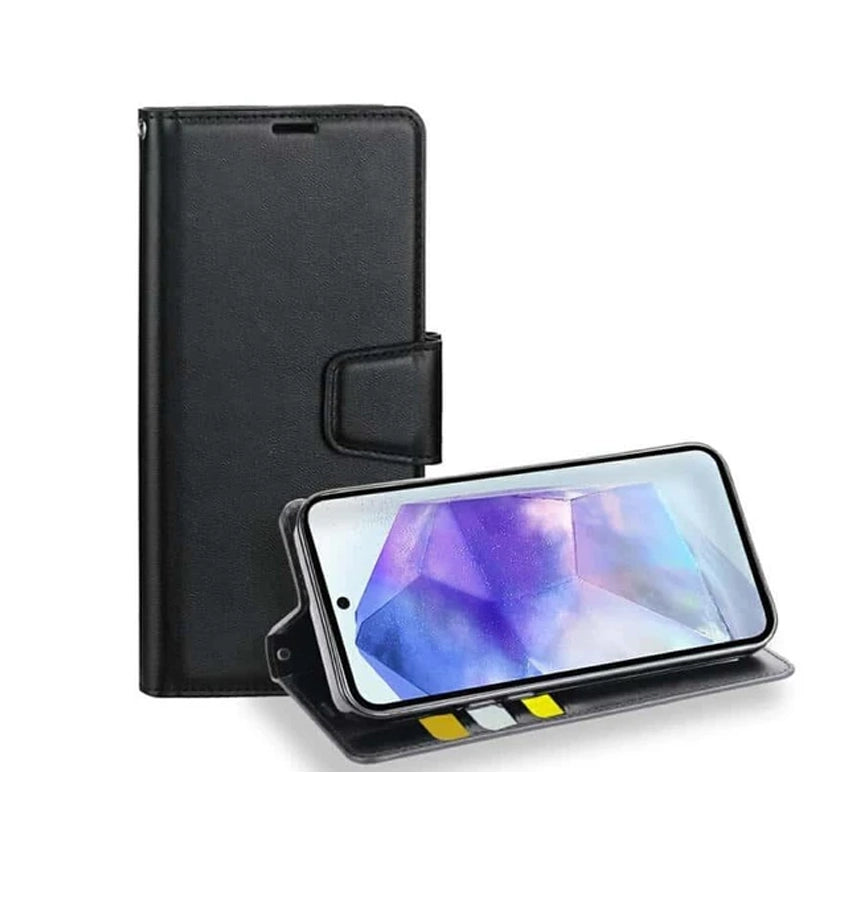 Samsung A36 / A56 Hanman Diary Case - Black | Flip Cover with Clasp, Card Slots & Full Protection image 0