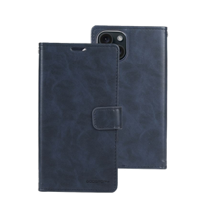 iPhone 15 Wallet Case – Navy | Goospery Mercury Bluemoon Flip Cover with Quick–View ID Window, Magnetic Kickstand & Wireless Charging image 0