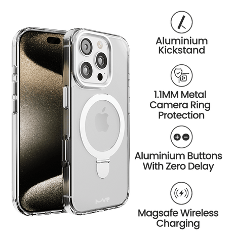 iPhone 16 Pro MVR Stellar Stand Case - Silver | Kickstand Protective Back Cover image 4