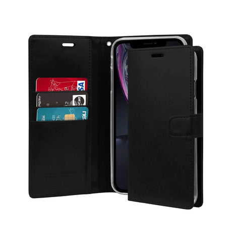iPhone XR Wallet Case – Black | Goospery Mercury Bluemoon Leather Flip Cover with Slim Profile & 360° Protection image 1