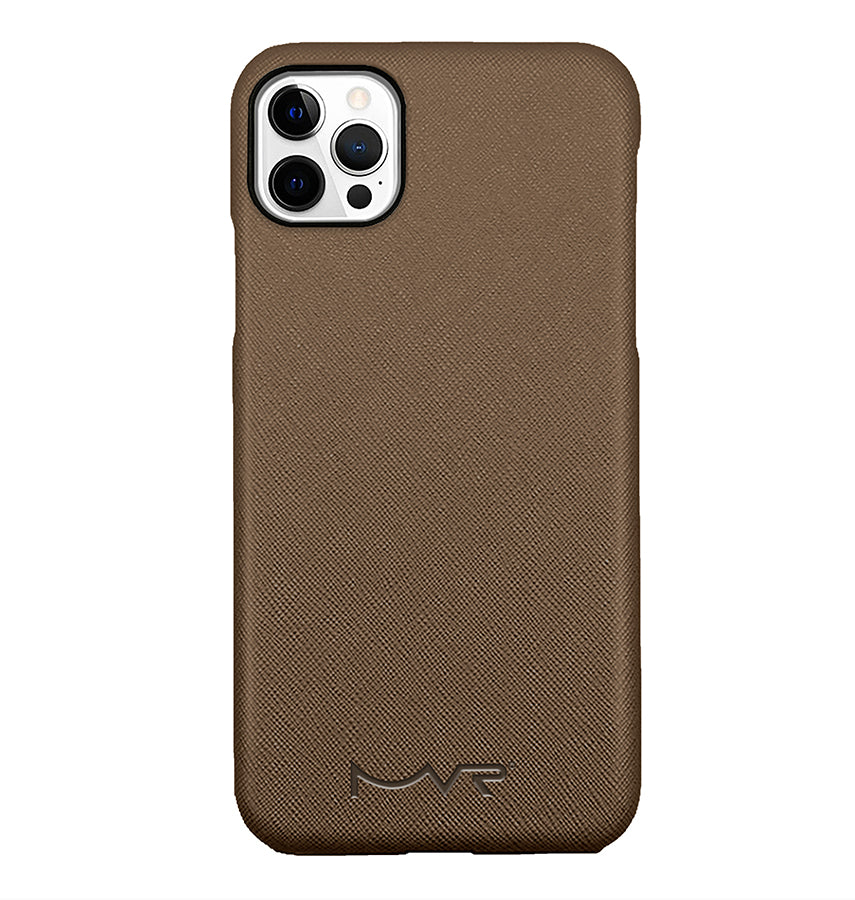 iPhone 11 MVR Saffiano Leather Case - Brown | Slim Protective Phone Cover image 0